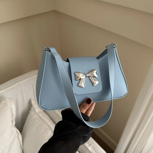 2025 Korean Style PU Leather Underarm Bag For Women Elegant Bow Metal Buckle Small Square Shoulder Bag Fashion Chic Handbag