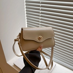 Women Minimalist PU Leather Crossbody Bag Vintage Flap Square Purse With Golden Turn Lock Underarm Shoulder Bag Fashion Handbag