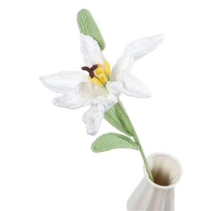 Handmade crochet lily flower bouquet with white ceramic vase for home decor gifts