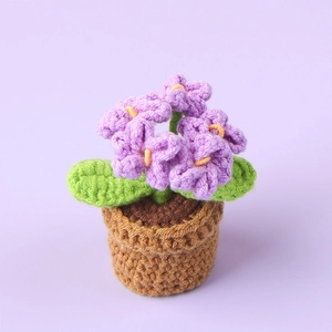 Handmade crochet forget-me-not potted plant for home and desktop decoration
