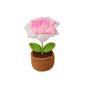 Handmade crochet pink flower potted plant ornament for home and office desktop decoration