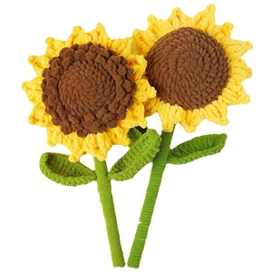 Handmade crochet sunflower set with two bright yellow flowers and green stems for gifts
