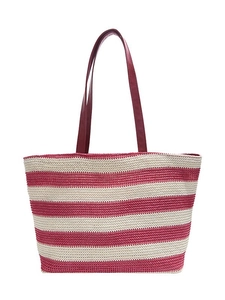 Grande borsa tote a righe in paglia intrecciata con manici rossi per le vacanze