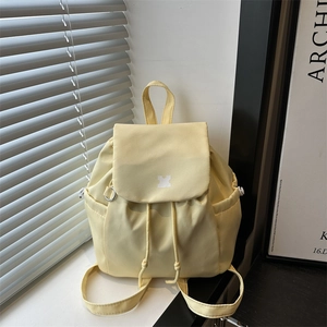 Mini Backpack For Women Korean Style Grid Pattern Small Daypack Drawstring Flap Side Pockets Lightweight PU Leather