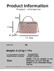 Pink quilted box bag detailed dimensions 17.5x11x8.5cm with 130cm gold chain strap