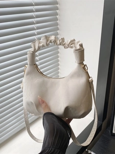 Women Pleated Handle Hobo Bag Cloud Design PU Leather Shoulder Handbag Crescent Moon Shape Crossbody For Daily Fashion