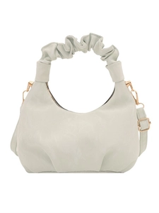 Light green pleated cloud bag with soft leather handle and adjustable shoulder strap
