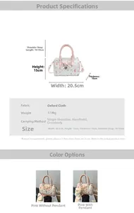 Detailed size specifications and material view of the pink cartoon Boston pillow bag
