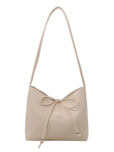 Elegante beige Tragetasche mit minimalistischer Schleife und Metallperlen für das Büro