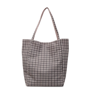Classic black and white grid pattern tote bag with spacious interior and shoulder straps
