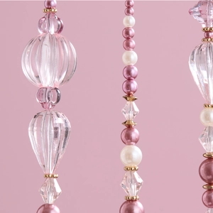 Pink acrylic crystal beads with striped melon beads and faux pearls for Christmas trees