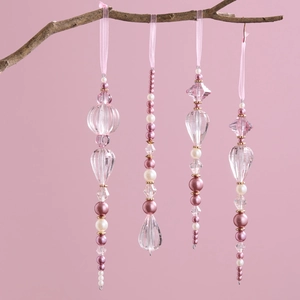 Pink acrylic crystal Christmas ornaments set with faceted beads and ice icicle pendants