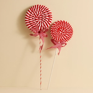 Plush red and white candy cane lollipop ornaments for Christmas tree decor and DIY crafts