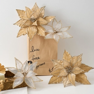 Elegant champagne and white artificial poinsettia flowers for Christmas decor