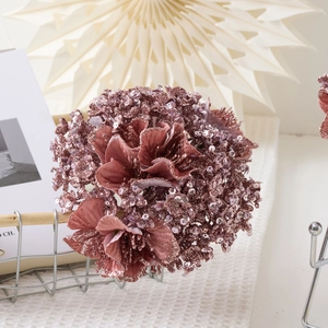 Hortensia artificiel rose pailleté pour décoration de table et scènes festives