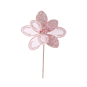 Pink glitter artificial Christmas flower with sequins and mesh petals for tree decoration