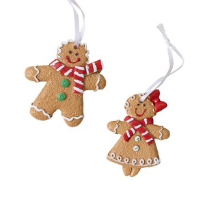 Σετ δύο χριστουγεννιάτικα στολίδια gingerbread man από ρητίνη με λευκές κορδέλες
