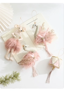 Exquisite pink velvet swan and ballet dancer Christmas ornaments with lace and feathers