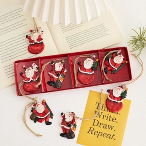 Vintage resin Santa Claus Christmas tree ornaments set with rustic twine hangers