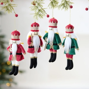 Nutcracker Soldier Christmas Ornaments Velvet Wood Fabric Traditional King Figurine Hanging Holiday Tree Decoration