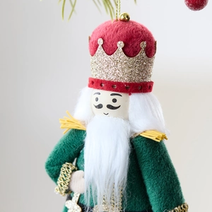 Velvet nutcracker soldier ornament with gold glitter crown for Christmas tree decor