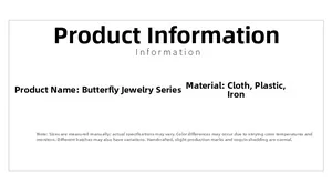 Detailed information card for velvet mesh butterfly decor showing cloth and iron materials