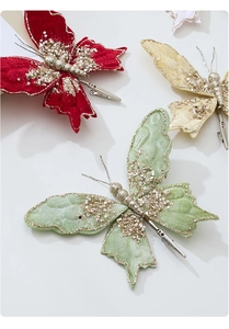 Velvet butterfly clips with gold glitter edges and sequins for Christmas tree decor