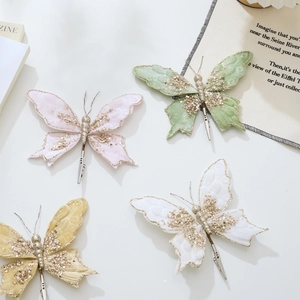 Velvet butterfly clips with gold glitter for Christmas tree decor and wedding ornaments