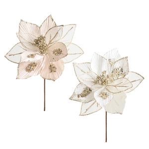 24cm cream Christmas artificial poinsettia flower with gold glitter edges for decor