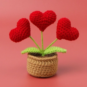 Handmade crochet heart potted plant for romantic tabletop decor and Valentine's Day gifts