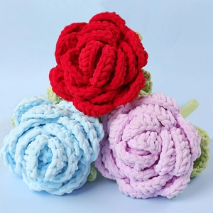 Handmade Knitted Rose Bouquet Crochet Chenille Yarn Artificial Flower Gift For Mother's Day Teacher's Day Home Wedding Decor