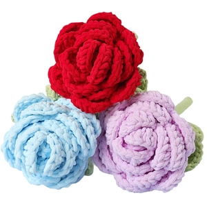 Handmade crochet rose bouquet with red, blue, and purple chenille yarn flowers