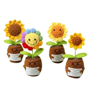 Handmade crochet sunflower potted plants set with emotional support quote cards
