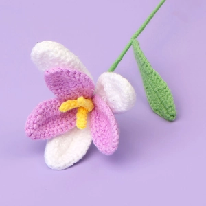 Handmade crochet gradient purple tulip flower with green stem and leaf for gifts
