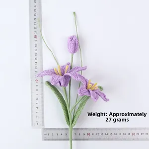 Handmade crochet purple rain lily flowers with green stem measuring 27cm in length