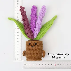 Handmade knitted lavender potted plant with cute smiley face and 17.5cm height