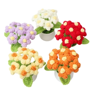 Set of five handmade crochet flower pots in assorted colors for home desk decoration