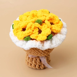 Handmade Knitted Flower Bouquet Sunflower Rose Chenille Yarn Crochet Flowers For Teachers Day Graduation Gift Home Decor
