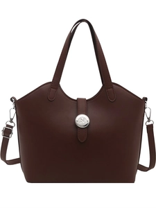 Sac fourre-tout rétro en cuir marron avec boucle logo N et bandoulière amovible