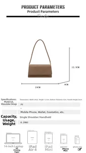 Size diagram and capacity guide for brown crocodile pattern PU leather underarm bag