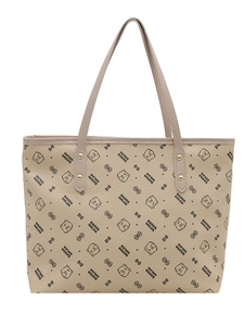 Large capacity beige tote bag with black bear and letter patterns for women's daily commute