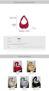 Detailed size chart for pleated nylon dumpling bag showing 37cm width and 5 color options
