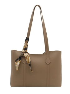 Sac fourre-tout classique en cuir kaki avec élégant foulard en soie au motif de chaîne