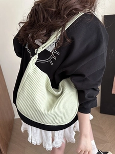Light green corduroy hobo bag for women with large capacity and casual minimalist style