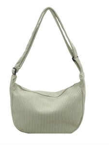 Light green corduroy hobo shoulder bag with large capacity and adjustable strap