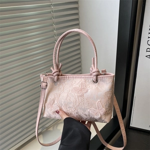 Butterfly Embroidery Lace Crossbody Bag Women PU Fabric Top Handle Small Tote Elegant Sweet Style For Daily Dating