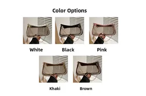Detailed view of clear PVC chain shoulder bags in five colors with faux leather trim