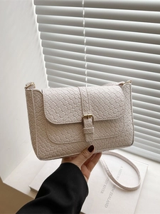 Vintage Women Underarm Baguette Bag PU Leather Woven Texture Flap Shoulder Handbag Retro Fashionable Niche Design