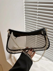 Damen Mode Transparente Jelly Achseltasche PVC Kunstleder Einfassung Mit Metallkette Umhängetasche Für Den Täglichen Weg