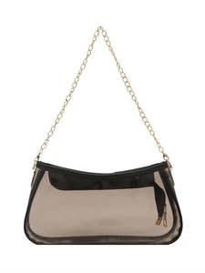Modische transparente graue PVC-Gelee-Schultertasche mit goldener Kette für den Sommer